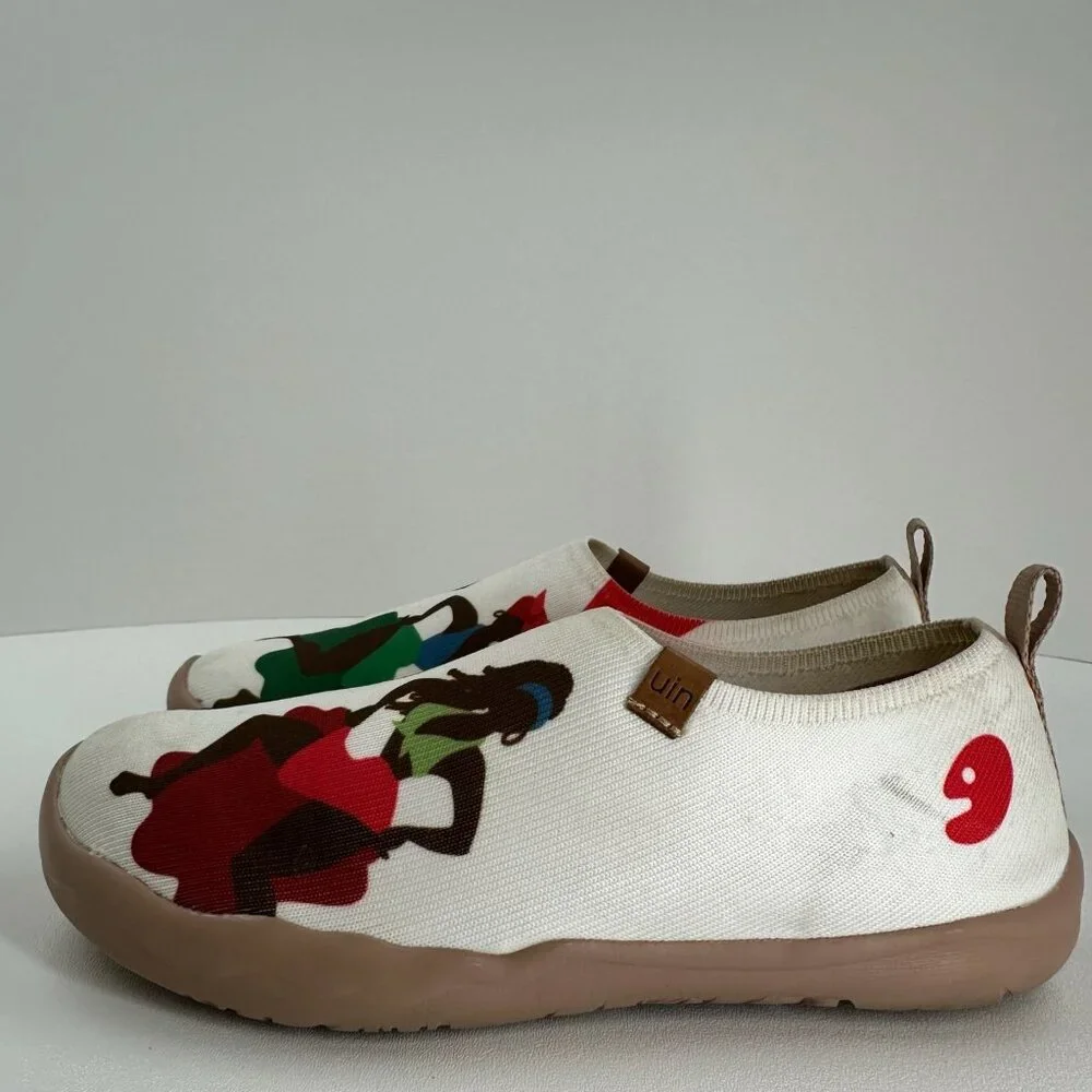 UIN Dance Up Toledo Art Painted Loafers Size 7 Canvas Slip On Flat Sneaker Cream - Picture 3 of 13